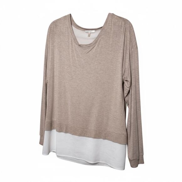 CALVIN KLEIN LAGON LOOK LONG SLEEVE SPLIT BACK TOP CREAM AND WHITE SIZE S - Picture 2 of 8